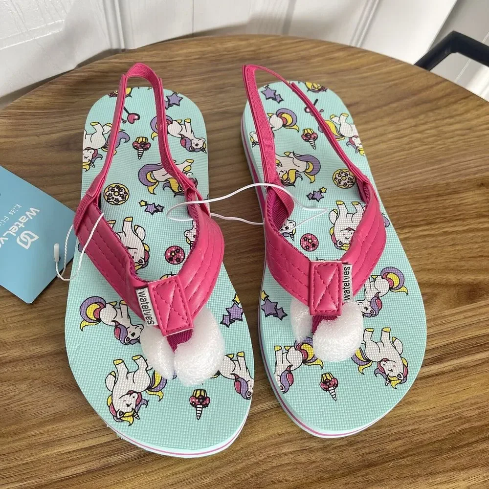 New WateLves Girls Flip Flops Pink Size 2-3 Toddler Unicorn New